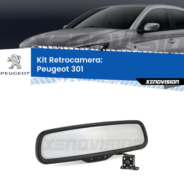 Kit Telecamera Parcheggio e Specchietto retrovisore con display invisibile per Peugeot 301 . Spento è identico all’originale. In retromarcia, l’immagine appare in un riquadro prima invisibile