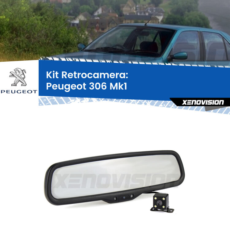 Kit Telecamera Parcheggio e Specchietto retrovisore con display invisibile per Peugeot 306 Mk1. Spento è identico all’originale. In retromarcia, l’immagine appare in un riquadro prima invisibile