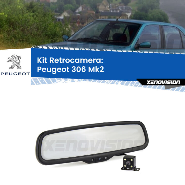 Kit Telecamera Parcheggio e Specchietto retrovisore con display invisibile per Peugeot 306 Mk2. Spento è identico all’originale. In retromarcia, l’immagine appare in un riquadro prima invisibile