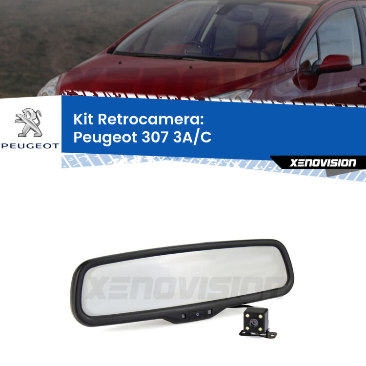 Kit Telecamera Parcheggio e Specchietto retrovisore con display invisibile per Peugeot 307 3A/C. Spento è identico all’originale. In retromarcia, l’immagine appare in un riquadro prima invisibile