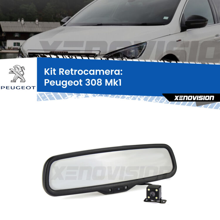 Kit Telecamera Parcheggio e Specchietto retrovisore con display invisibile per Peugeot 308 Mk1. Spento è identico all’originale. In retromarcia, l’immagine appare in un riquadro prima invisibile