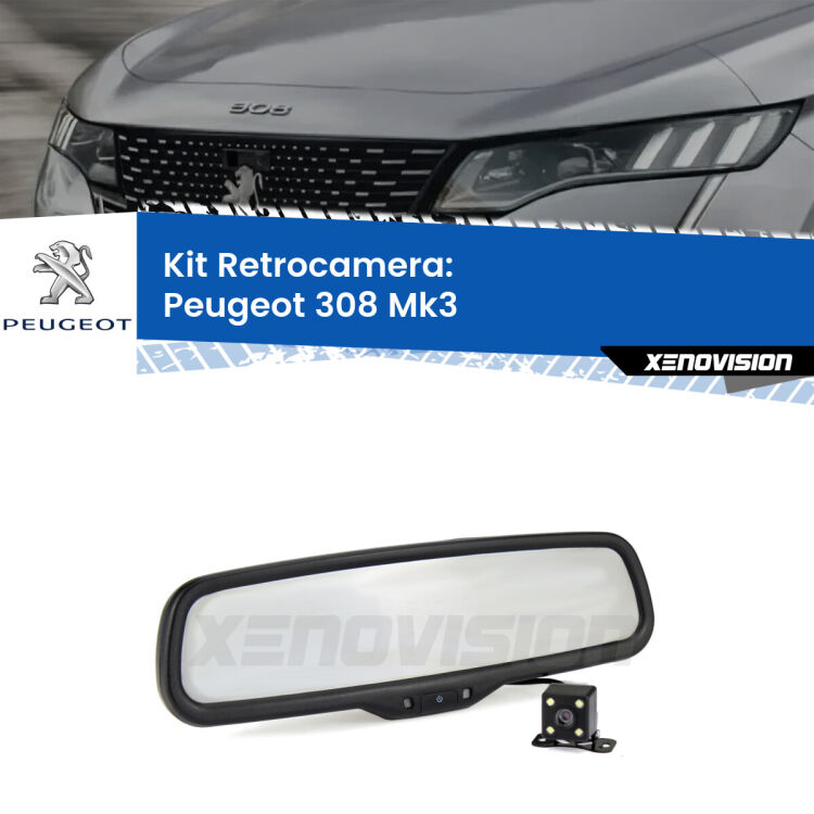 Kit Telecamera Parcheggio e Specchietto retrovisore con display invisibile per Peugeot 308 Mk3. Spento è identico all’originale. In retromarcia, l’immagine appare in un riquadro prima invisibile