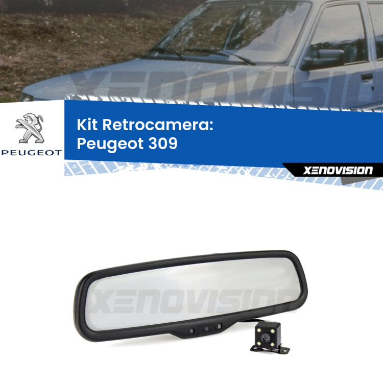 Kit Telecamera Parcheggio e Specchietto retrovisore con display invisibile per Peugeot 309 . Spento è identico all’originale. In retromarcia, l’immagine appare in un riquadro prima invisibile