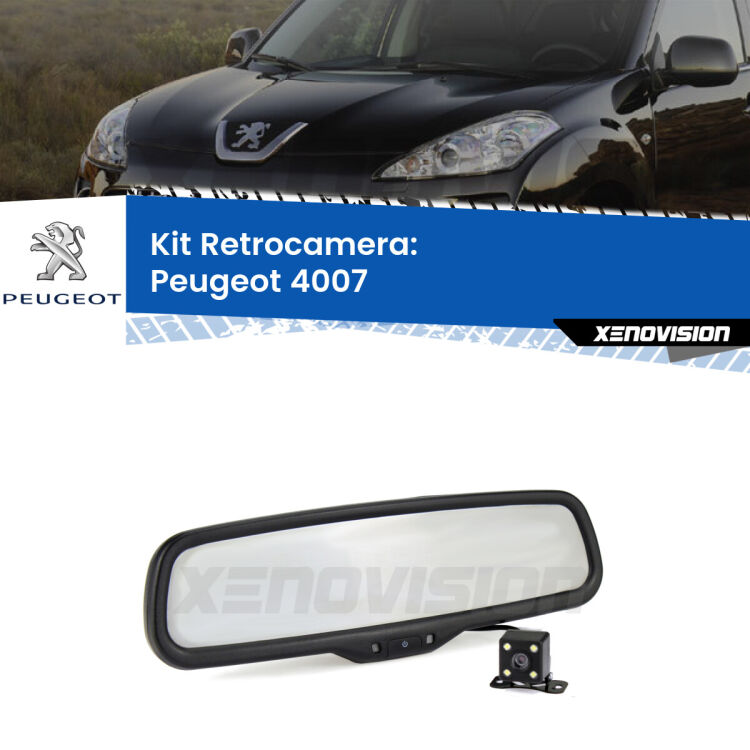 Kit Telecamera Parcheggio e Specchietto retrovisore con display invisibile per Peugeot 4007 . Spento è identico all’originale. In retromarcia, l’immagine appare in un riquadro prima invisibile