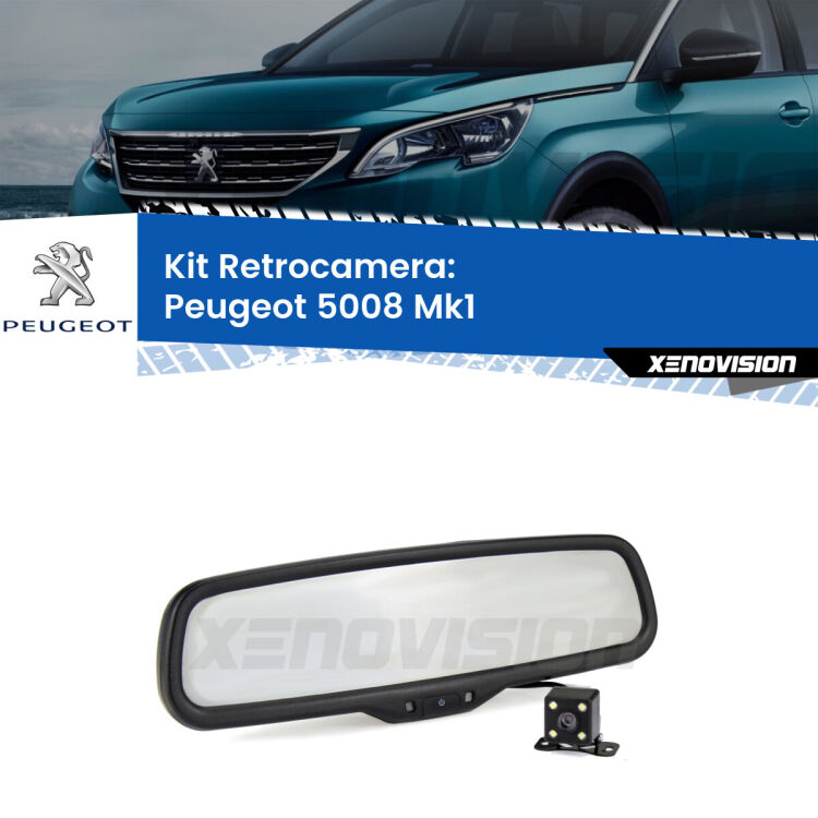 Kit Telecamera Parcheggio e Specchietto retrovisore con display invisibile per Peugeot 5008 Mk1. Spento è identico all’originale. In retromarcia, l’immagine appare in un riquadro prima invisibile