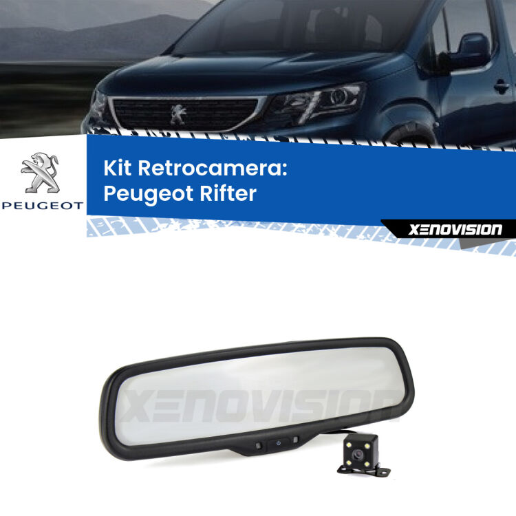 Kit Telecamera Parcheggio e Specchietto retrovisore con display invisibile per Peugeot Rifter . Spento è identico all’originale. In retromarcia, l’immagine appare in un riquadro prima invisibile