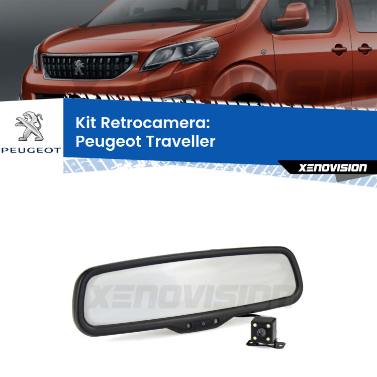 Kit Telecamera Parcheggio e Specchietto retrovisore con display invisibile per Peugeot Traveller . Spento è identico all’originale. In retromarcia, l’immagine appare in un riquadro prima invisibile