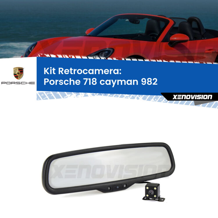 Kit Telecamera Parcheggio e Specchietto retrovisore con display invisibile per Porsche 718 cayman 982. Spento è identico all’originale. In retromarcia, l’immagine appare in un riquadro prima invisibile