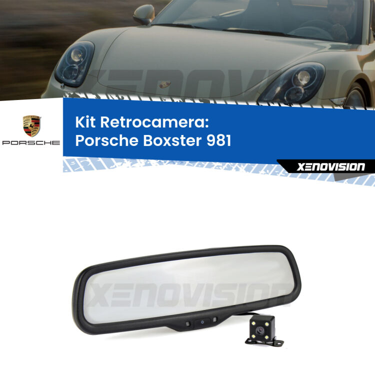 Kit Telecamera Parcheggio e Specchietto retrovisore con display invisibile per Porsche Boxster 981. Spento è identico all’originale. In retromarcia, l’immagine appare in un riquadro prima invisibile