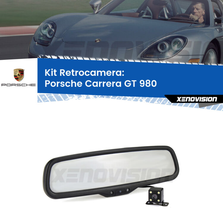 Kit Telecamera Parcheggio e Specchietto retrovisore con display invisibile per Porsche Carrera GT 980. Spento è identico all’originale. In retromarcia, l’immagine appare in un riquadro prima invisibile