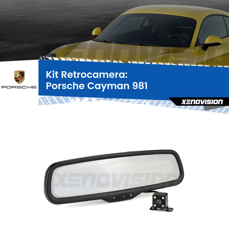 Kit Telecamera Parcheggio e Specchietto retrovisore con display invisibile per Porsche Cayman 981. Spento è identico all’originale. In retromarcia, l’immagine appare in un riquadro prima invisibile