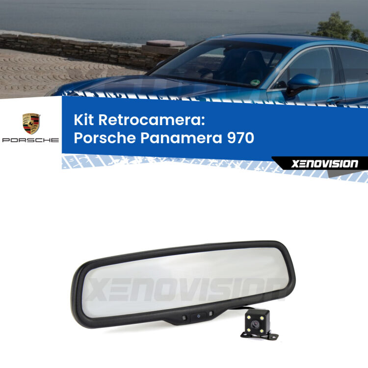 Kit Telecamera Parcheggio e Specchietto retrovisore con display invisibile per Porsche Panamera 970. Spento è identico all’originale. In retromarcia, l’immagine appare in un riquadro prima invisibile