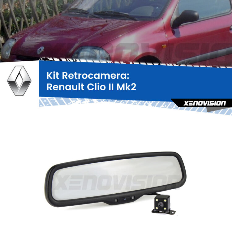 Kit Telecamera Parcheggio e Specchietto retrovisore con display invisibile per Renault Clio II Mk2. Spento è identico all’originale. In retromarcia, l’immagine appare in un riquadro prima invisibile