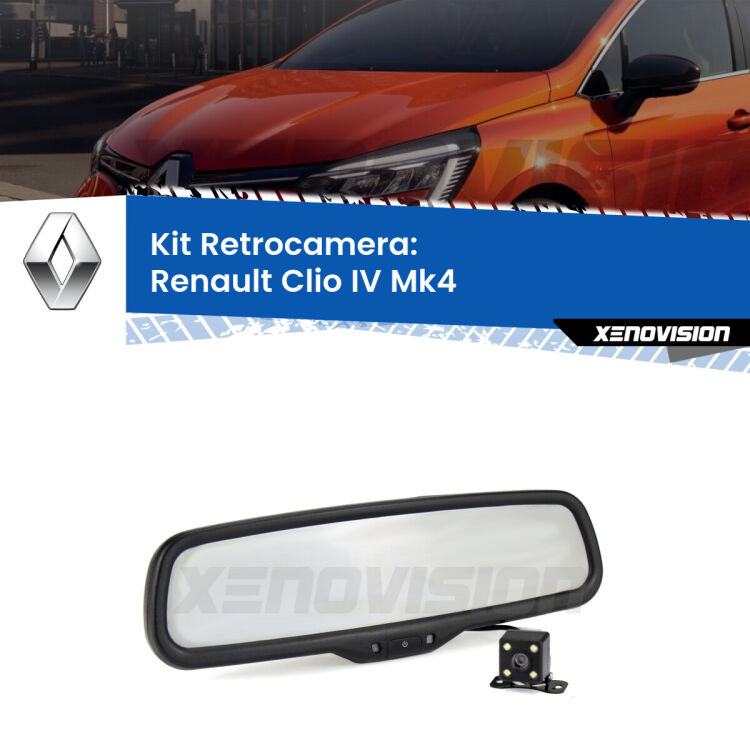 Kit Telecamera Parcheggio e Specchietto retrovisore con display invisibile per Renault Clio IV Mk4. Spento è identico all’originale. In retromarcia, l’immagine appare in un riquadro prima invisibile