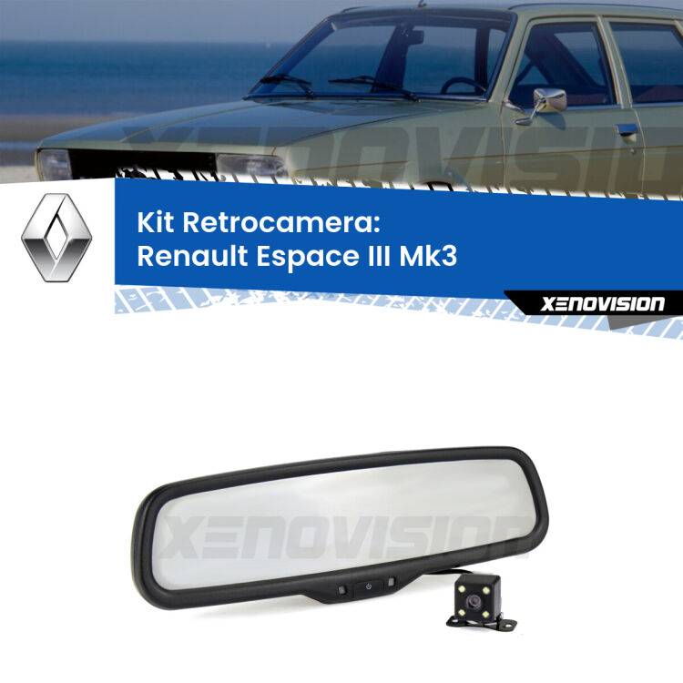 Kit Telecamera Parcheggio e Specchietto retrovisore con display invisibile per Renault Espace III Mk3. Spento è identico all’originale. In retromarcia, l’immagine appare in un riquadro prima invisibile