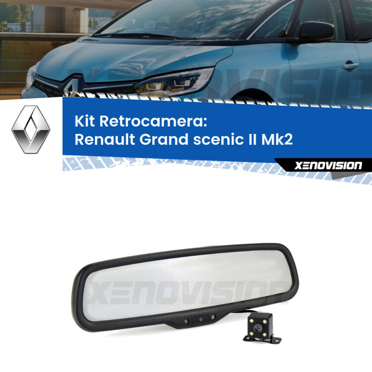 Kit Telecamera Parcheggio e Specchietto retrovisore con display invisibile per Renault Grand scenic II Mk2. Spento è identico all’originale. In retromarcia, l’immagine appare in un riquadro prima invisibile