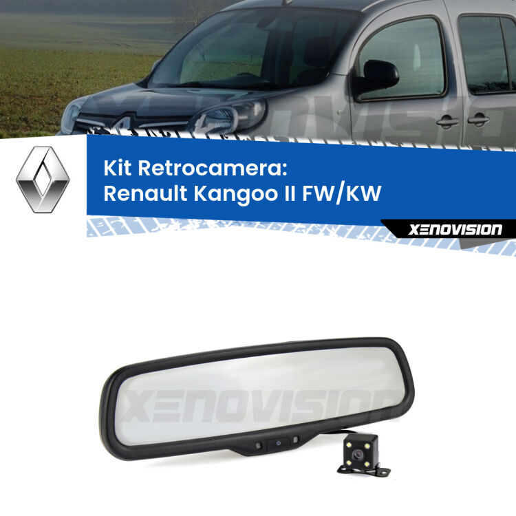 Kit Telecamera Parcheggio e Specchietto retrovisore con display invisibile per Renault Kangoo II FW/KW. Spento è identico all’originale. In retromarcia, l’immagine appare in un riquadro prima invisibile