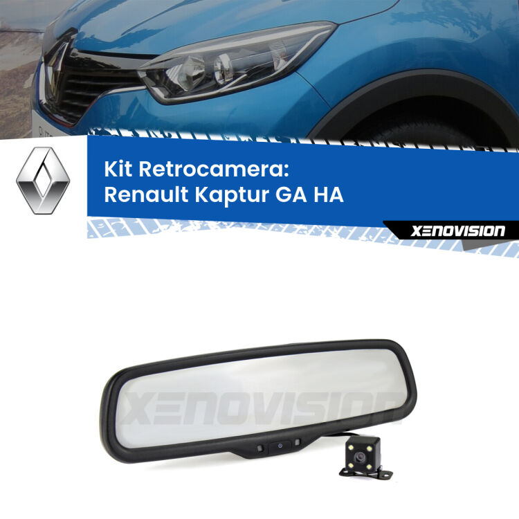 Kit Telecamera Parcheggio e Specchietto retrovisore con display invisibile per Renault Kaptur GA HA. Spento è identico all’originale. In retromarcia, l’immagine appare in un riquadro prima invisibile