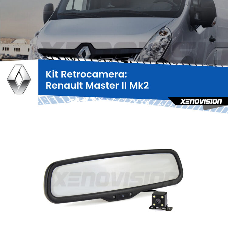 Kit Telecamera Parcheggio e Specchietto retrovisore con display invisibile per Renault Master II Mk2. Spento è identico all’originale. In retromarcia, l’immagine appare in un riquadro prima invisibile