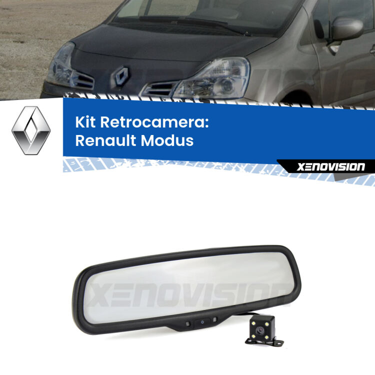 Kit Telecamera Parcheggio e Specchietto retrovisore con display invisibile per Renault Modus . Spento è identico all’originale. In retromarcia, l’immagine appare in un riquadro prima invisibile