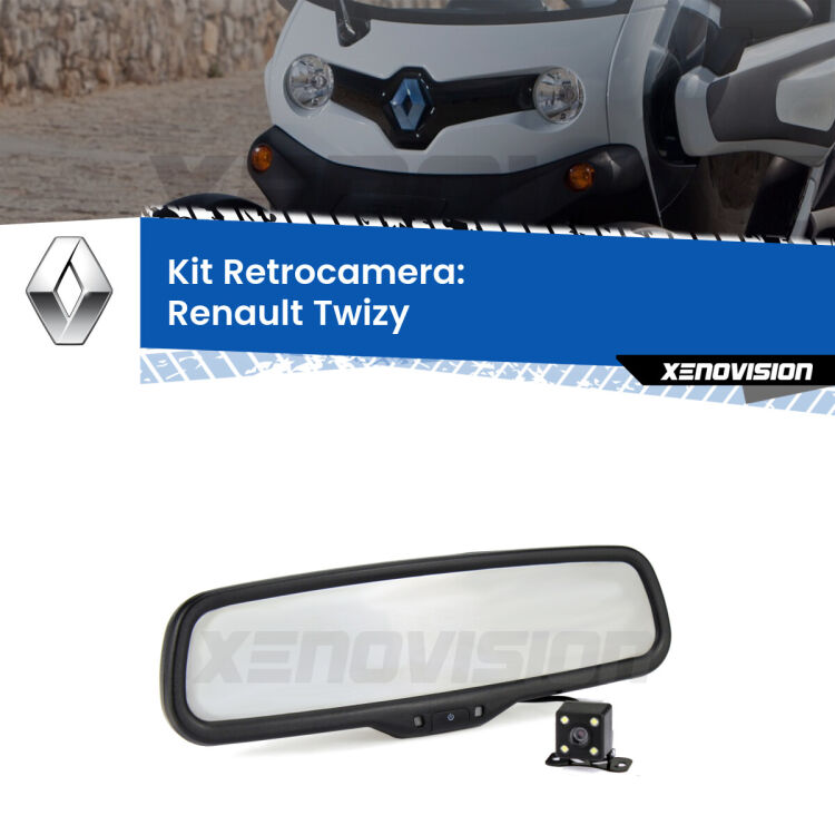 Kit Telecamera Parcheggio e Specchietto retrovisore con display invisibile per Renault Twizy . Spento è identico all’originale. In retromarcia, l’immagine appare in un riquadro prima invisibile