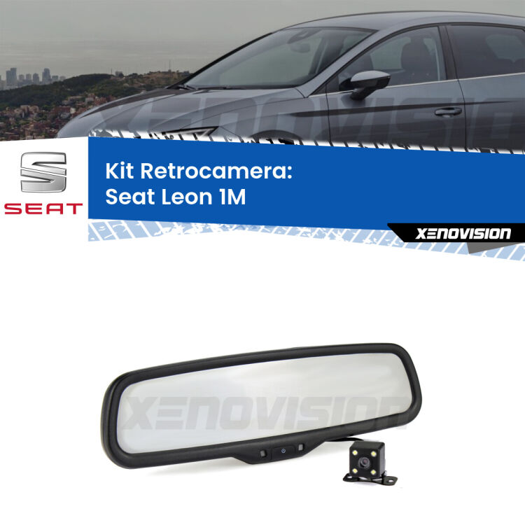 Kit Telecamera Parcheggio e Specchietto retrovisore con display invisibile per Seat Leon 1M. Spento è identico all’originale. In retromarcia, l’immagine appare in un riquadro prima invisibile