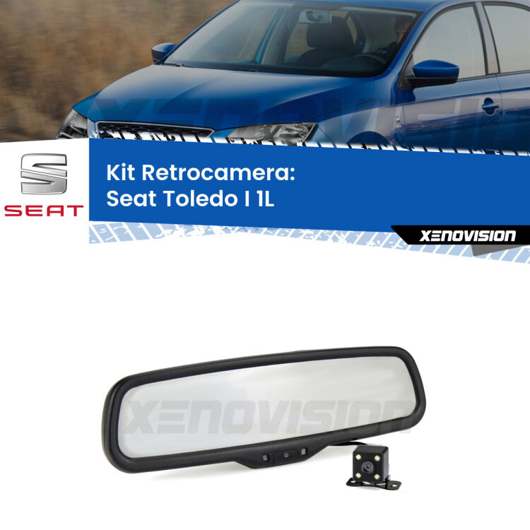 Kit Telecamera Parcheggio e Specchietto retrovisore con display invisibile per Seat Toledo I 1L. Spento è identico all’originale. In retromarcia, l’immagine appare in un riquadro prima invisibile