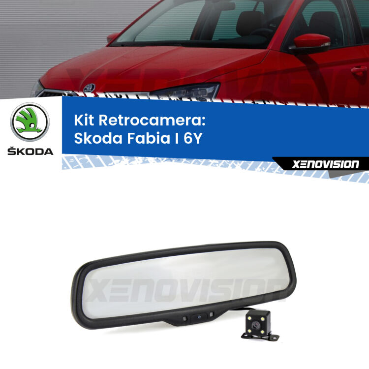 Kit Telecamera Parcheggio e Specchietto retrovisore con display invisibile per Skoda Fabia I 6Y. Spento è identico all’originale. In retromarcia, l’immagine appare in un riquadro prima invisibile