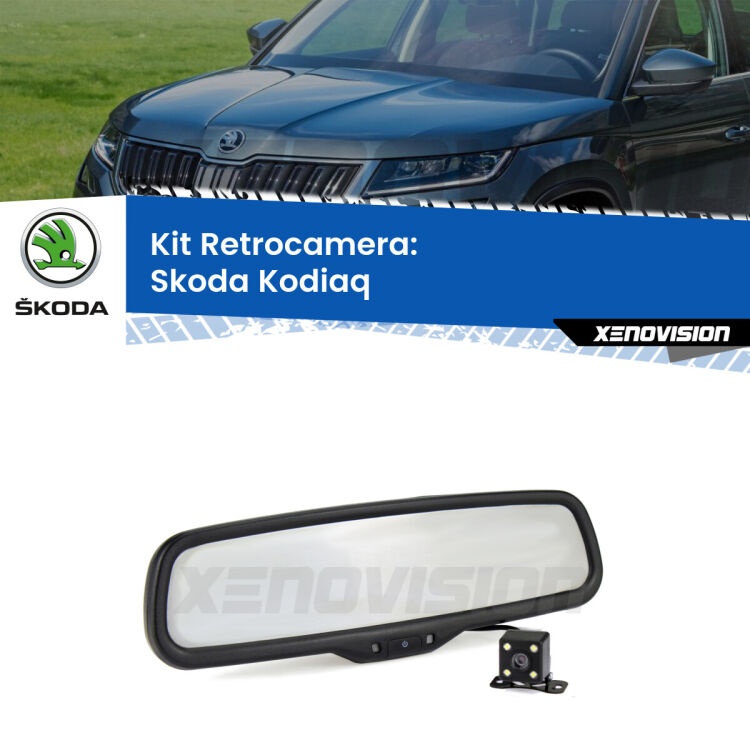 Kit Telecamera Parcheggio e Specchietto retrovisore con display invisibile per Skoda Kodiaq . Spento è identico all’originale. In retromarcia, l’immagine appare in un riquadro prima invisibile