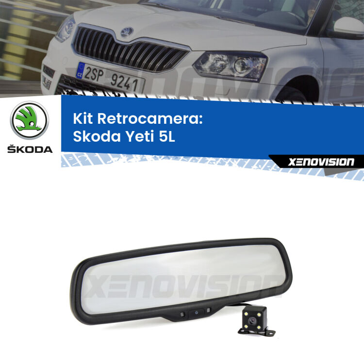 Kit Telecamera Parcheggio e Specchietto retrovisore con display invisibile per Skoda Yeti 5L. Spento è identico all’originale. In retromarcia, l’immagine appare in un riquadro prima invisibile