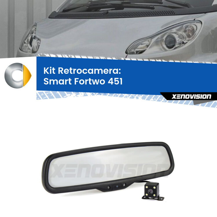 Kit Telecamera Parcheggio e Specchietto retrovisore con display invisibile per Smart Fortwo 451. Spento è identico all’originale. In retromarcia, l’immagine appare in un riquadro prima invisibile