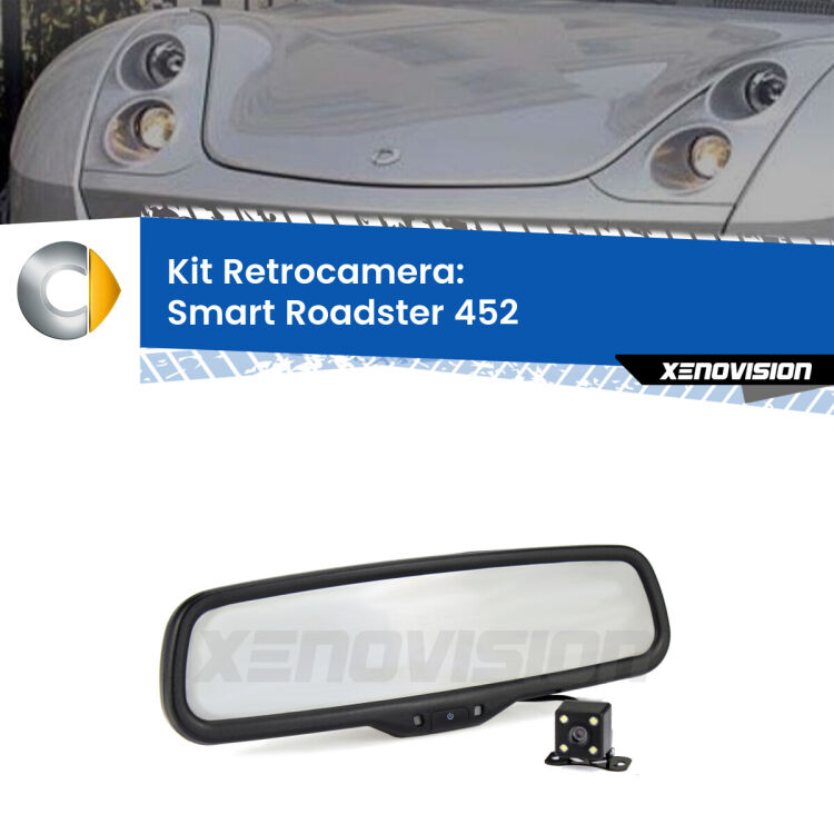 Kit Telecamera Parcheggio e Specchietto retrovisore con display invisibile per Smart Roadster 452. Spento è identico all’originale. In retromarcia, l’immagine appare in un riquadro prima invisibile