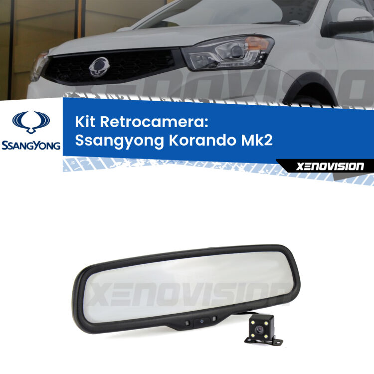 Kit Telecamera Parcheggio e Specchietto retrovisore con display invisibile per Ssangyong Korando Mk2. Spento è identico all’originale. In retromarcia, l’immagine appare in un riquadro prima invisibile