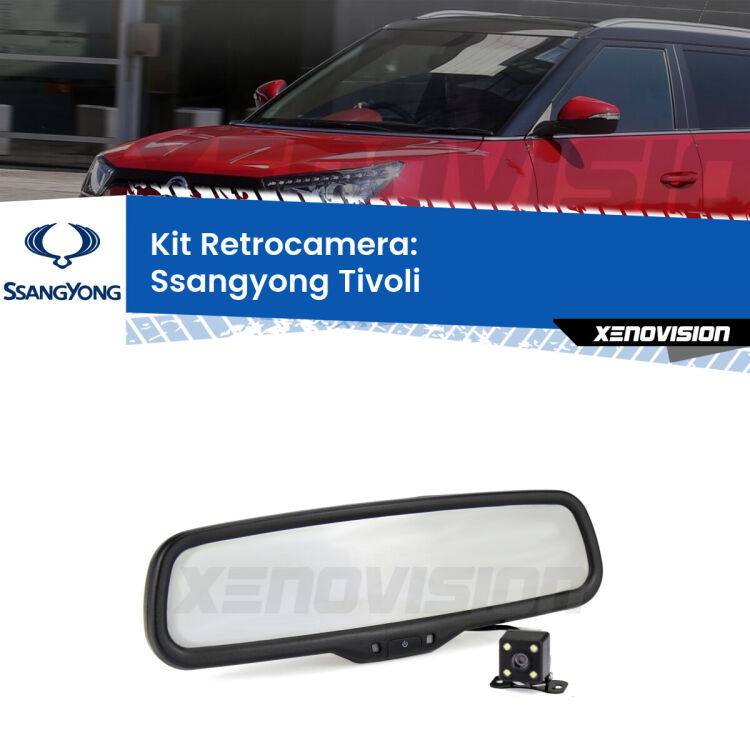 Kit Telecamera Parcheggio e Specchietto retrovisore con display invisibile per Ssangyong Tivoli . Spento è identico all’originale. In retromarcia, l’immagine appare in un riquadro prima invisibile