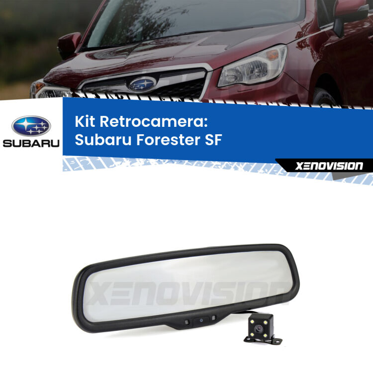 Kit Telecamera Parcheggio e Specchietto retrovisore con display invisibile per Subaru Forester SF. Spento è identico all’originale. In retromarcia, l’immagine appare in un riquadro prima invisibile