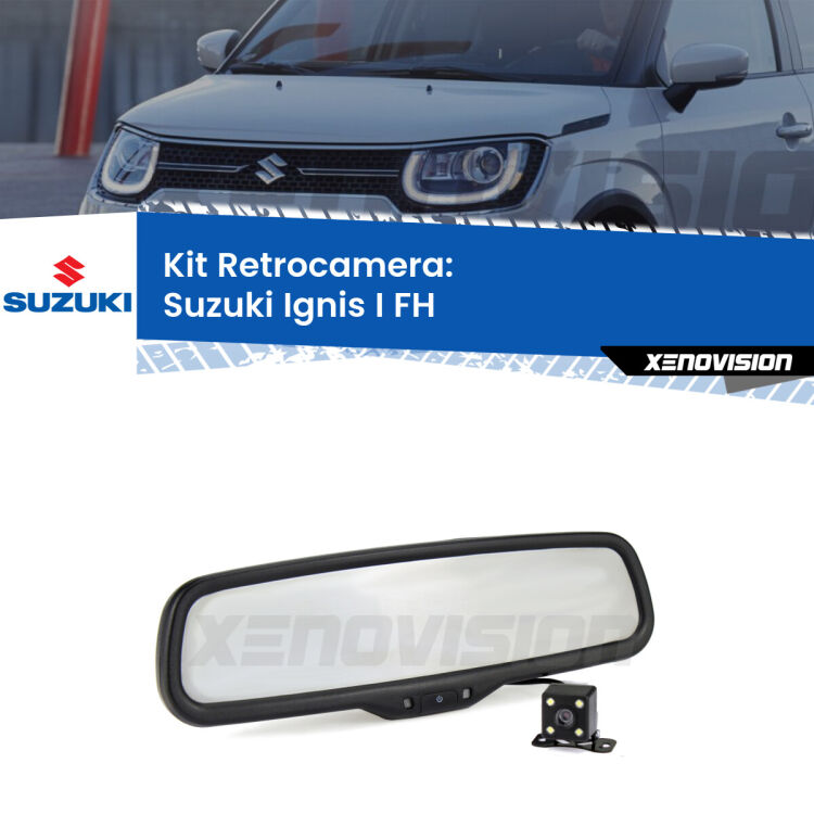 Kit Telecamera Parcheggio e Specchietto retrovisore con display invisibile per Suzuki Ignis I FH. Spento è identico all’originale. In retromarcia, l’immagine appare in un riquadro prima invisibile