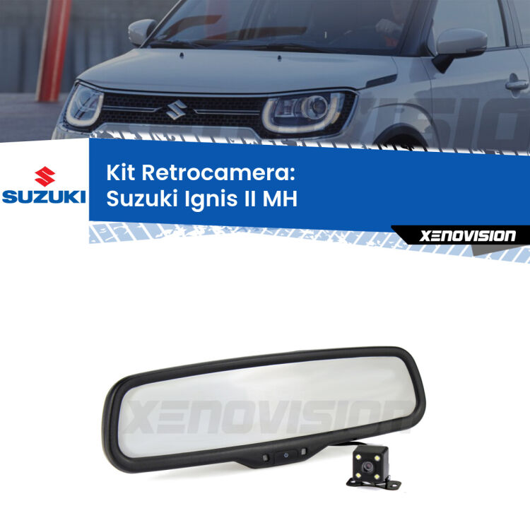 Kit Telecamera Parcheggio e Specchietto retrovisore con display invisibile per Suzuki Ignis II MH. Spento è identico all’originale. In retromarcia, l’immagine appare in un riquadro prima invisibile