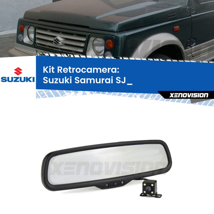 Kit Telecamera Parcheggio e Specchietto retrovisore con display invisibile per Suzuki Samurai SJ_. Spento è identico all’originale. In retromarcia, l’immagine appare in un riquadro prima invisibile