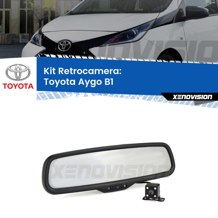 Kit Telecamera Parcheggio e Specchietto retrovisore con display invisibile per Toyota Aygo B1. Spento è identico all’originale. In retromarcia, l’immagine appare in un riquadro prima invisibile