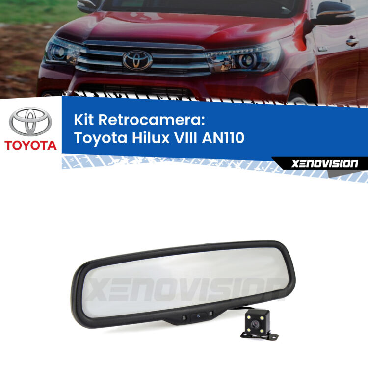 Kit Telecamera Parcheggio e Specchietto retrovisore con display invisibile per Toyota Hilux VIII AN110. Spento è identico all’originale. In retromarcia, l’immagine appare in un riquadro prima invisibile