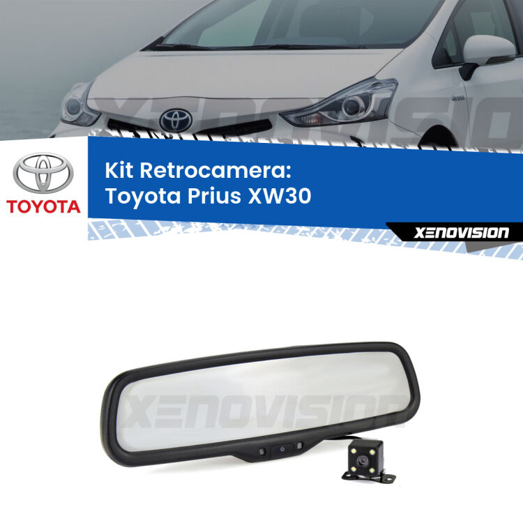 Kit Telecamera Parcheggio e Specchietto retrovisore con display invisibile per Toyota Prius XW30. Spento è identico all’originale. In retromarcia, l’immagine appare in un riquadro prima invisibile