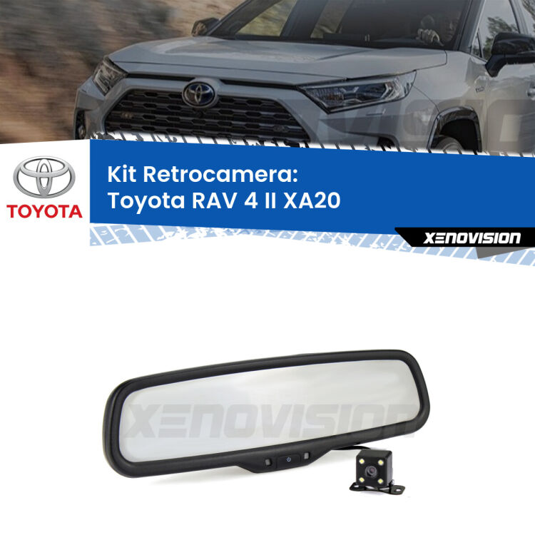 Kit Telecamera Parcheggio e Specchietto retrovisore con display invisibile per Toyota RAV 4 II XA20. Spento è identico all’originale. In retromarcia, l’immagine appare in un riquadro prima invisibile