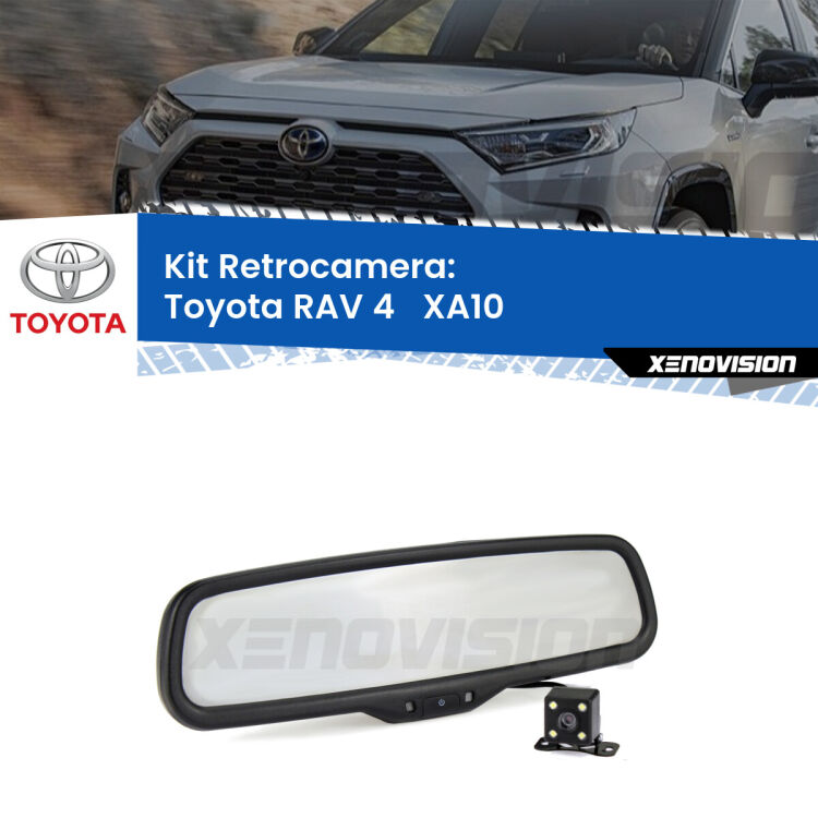 Kit Telecamera Parcheggio e Specchietto retrovisore con display invisibile per Toyota RAV 4   XA10. Spento è identico all’originale. In retromarcia, l’immagine appare in un riquadro prima invisibile