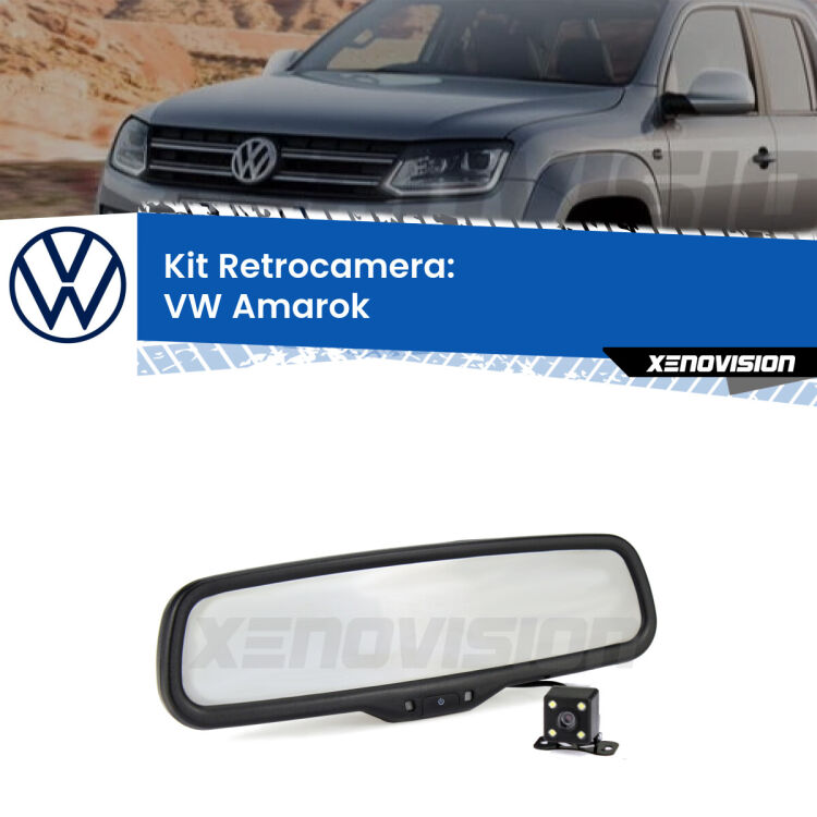 Kit Telecamera Parcheggio e Specchietto retrovisore con display invisibile incorporato per VW Amarok . Da spento è indistinguibile da un retrovisore originale. Con 2 ingressi video per telecamere retromarcia, l'immagine appare in un riquadro che prima era invisibile.