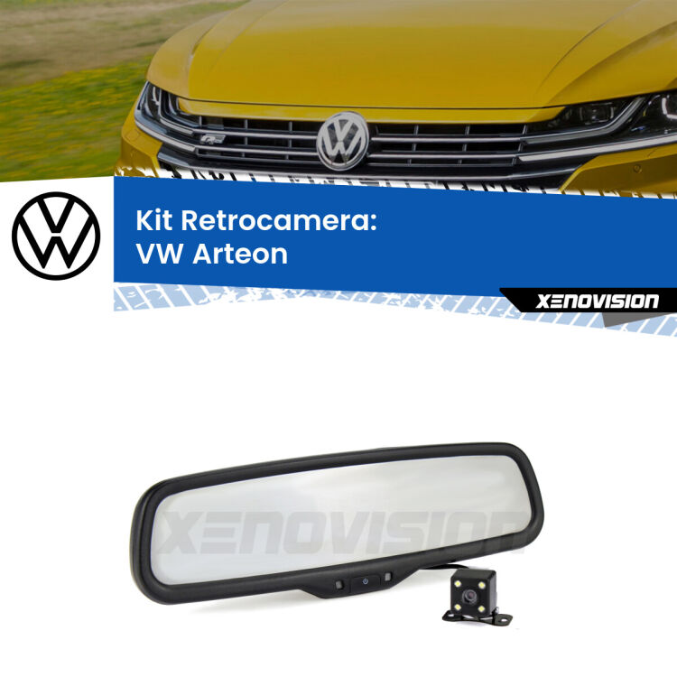 Kit Telecamera Parcheggio e Specchietto retrovisore con display invisibile per VW Arteon . Spento è identico all’originale. In retromarcia, l’immagine appare in un riquadro prima invisibile