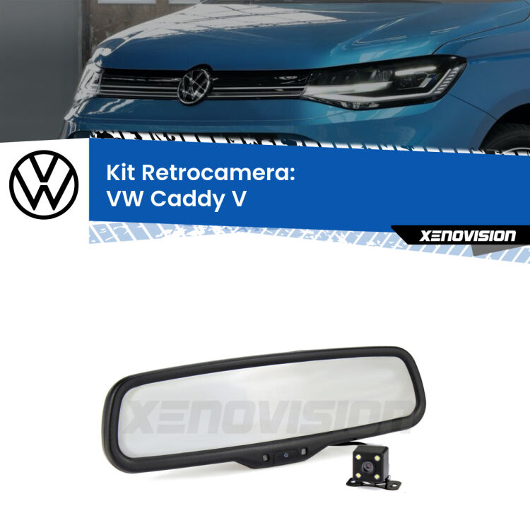 Kit Telecamera Parcheggio e Specchietto retrovisore con display invisibile per VW Caddy V . Spento è identico all’originale. In retromarcia, l’immagine appare in un riquadro prima invisibile