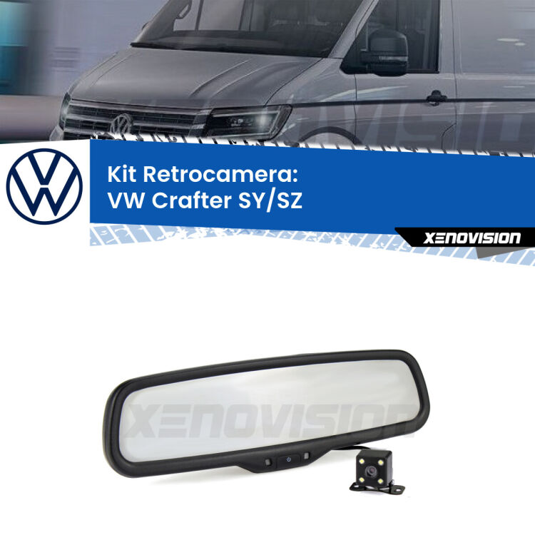 Kit Telecamera Parcheggio e Specchietto retrovisore con display invisibile incorporato per VW Crafter II. Da spento è indistinguibile da un retrovisore originale. Con 2 ingressi video per telecamere retromarcia, l'immagine appare in un riquadro che prima era invisibile.