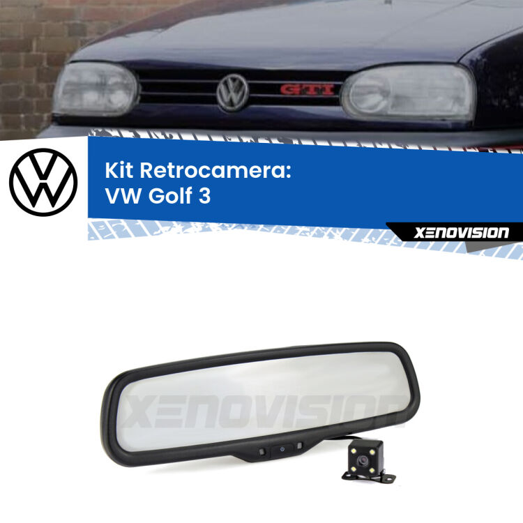 Kit Telecamera Parcheggio e Specchietto retrovisore con display invisibile per VW Golf 3 . Spento è identico all’originale. In retromarcia, l’immagine appare in un riquadro prima invisibile