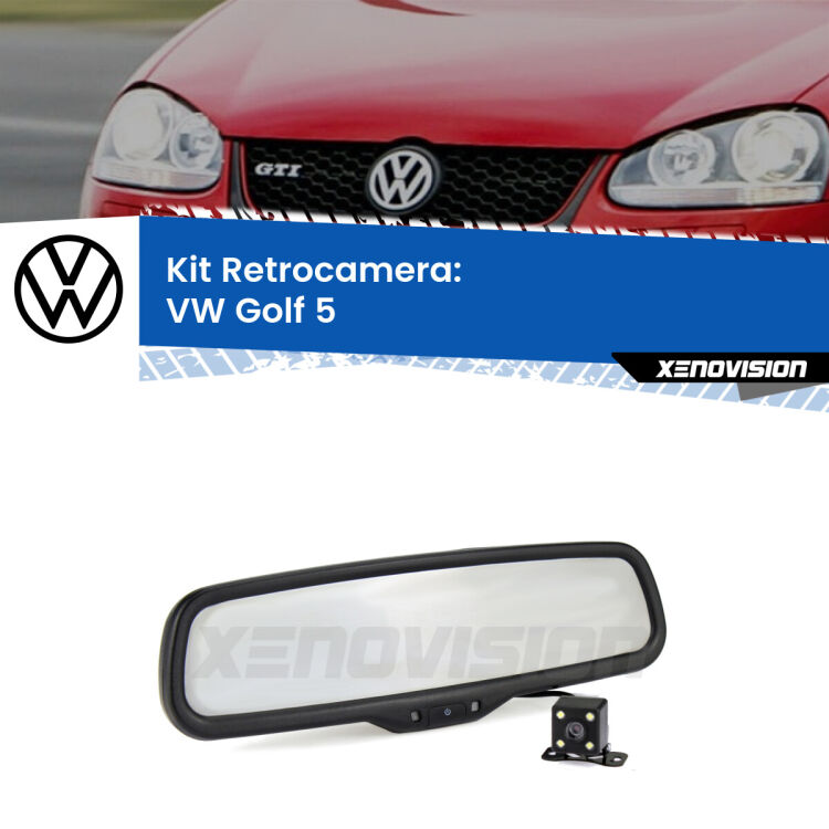 Kit Telecamera Parcheggio e Specchietto retrovisore con display invisibile per VW Golf 5 . Spento è identico all’originale. In retromarcia, l’immagine appare in un riquadro prima invisibile