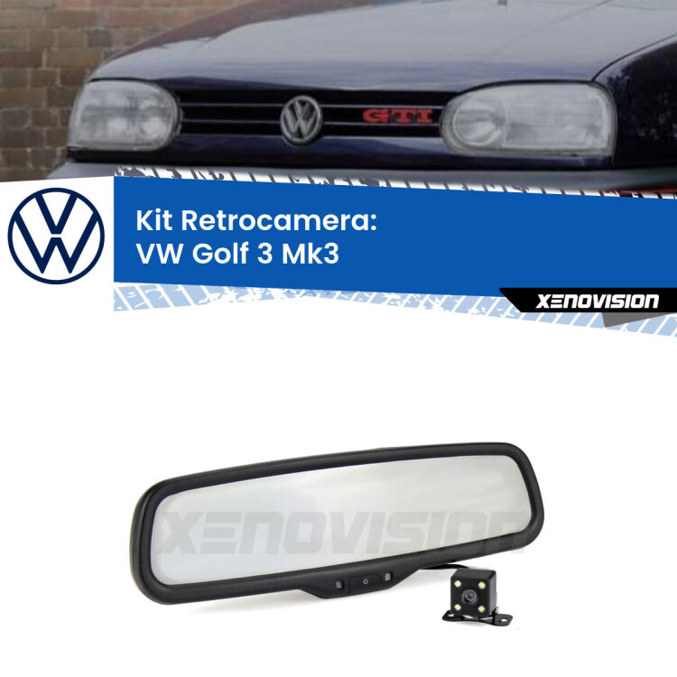 Kit Telecamera Parcheggio e Specchietto retrovisore con display invisibile incorporato per VW Golf 3 . Da spento è indistinguibile da un retrovisore originale. Con 2 ingressi video per telecamere retromarcia, l'immagine appare in un riquadro che prima era invisibile.